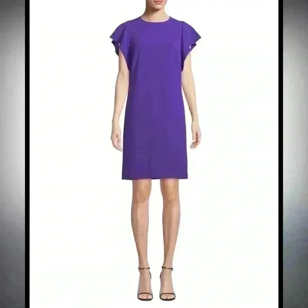 Escada Cascade Ruffle Sleeveless Straight Chemise Dress Purple Size 32 XS